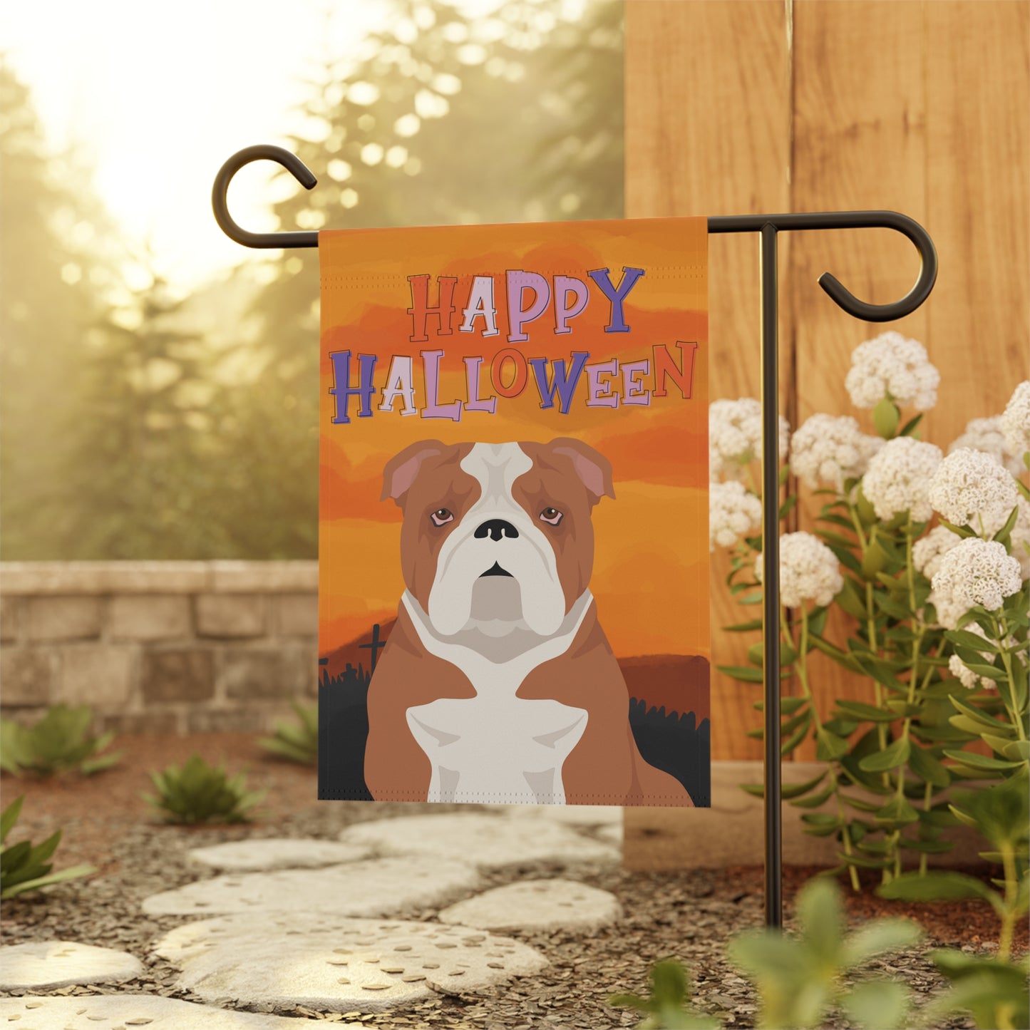 Bulldog Dog Halloween Garden Flag