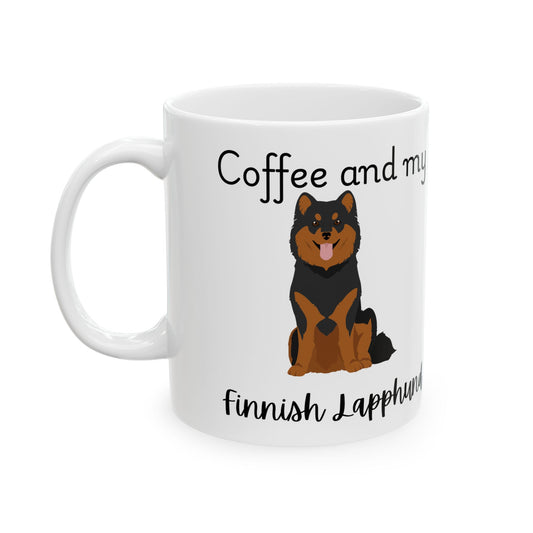 Coffee and My Finnish Lapphund Coated Ceramic Mug | Dog Lover Gift, Pet Owner Cup, Cute Mug for Dog Moms, Funny Mug for Coffee Lovers