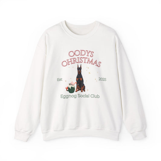Doberman Pinscher Dog Christmas Social Club Unisex Heavy Blend Crewneck Sweatshirt Custom Name