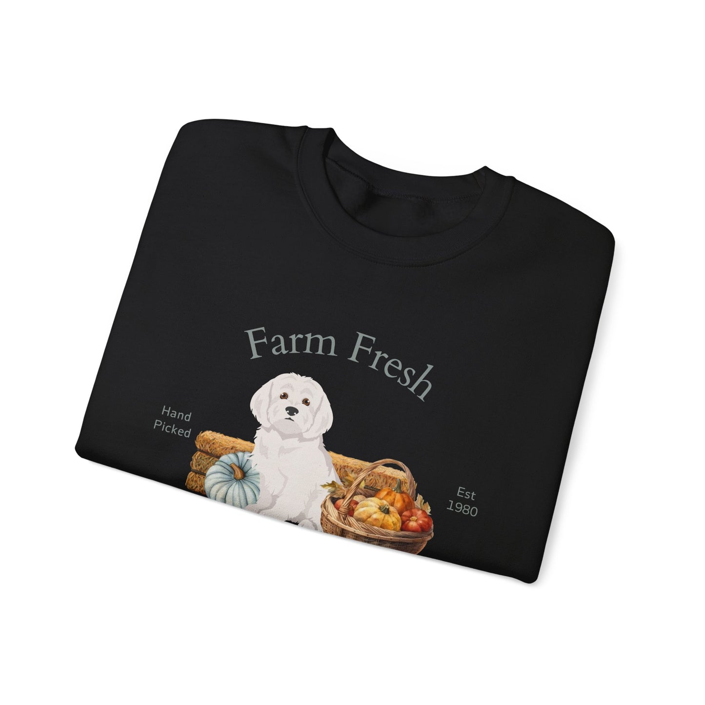 Maltese Dog Fall Farm Fresh Unisex Heavy Blend Crewneck Sweatshirt