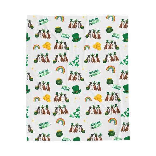 Boxer Dog St Patrick’s Day Velveteen Plush Blanket