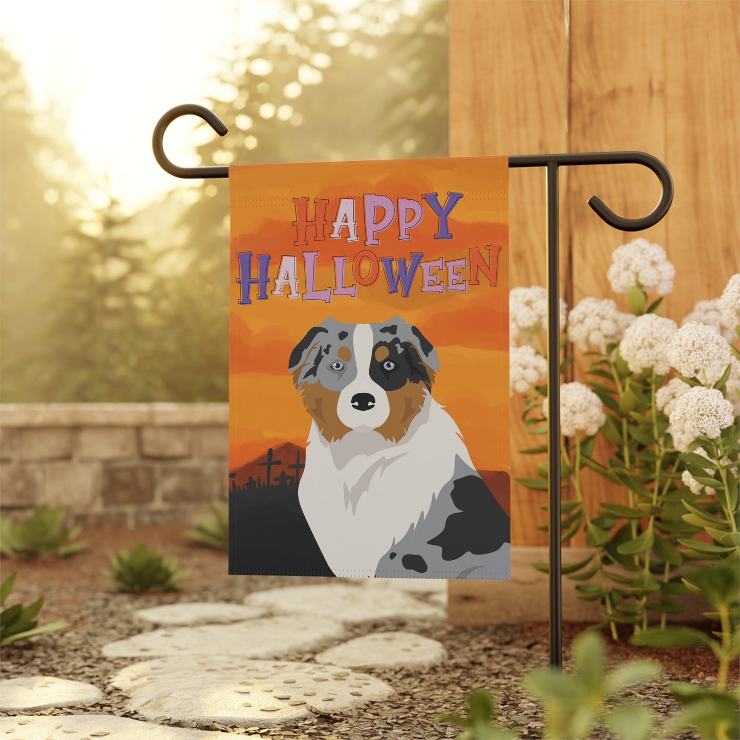 Australian Shepherd Dog Halloween Garden Flag