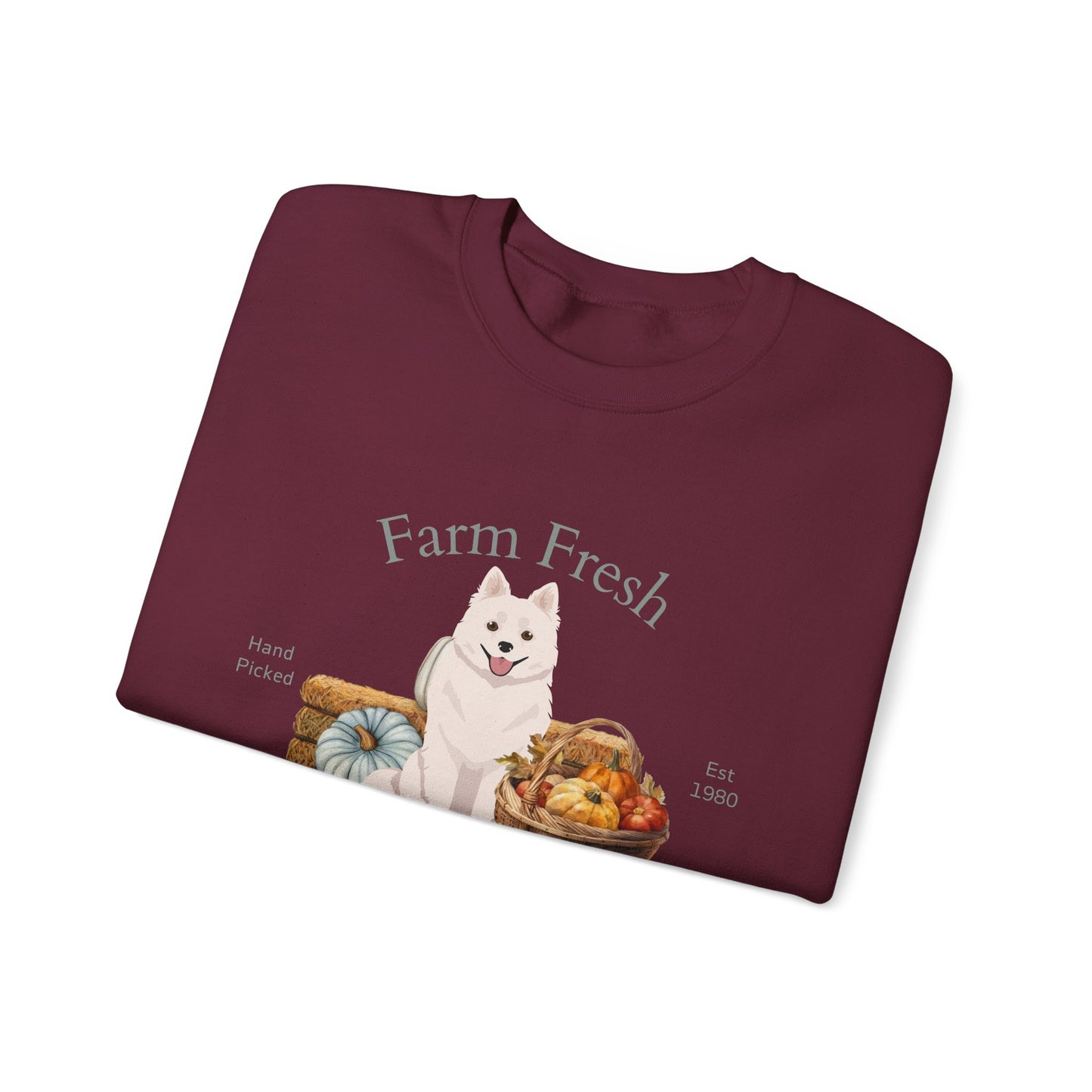 American Eskimo Dog Dog Fall Farm Fresh Unisex Heavy Blend Crewneck Sweatshirt
