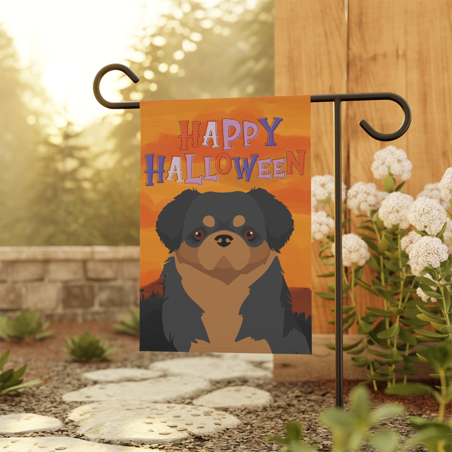 Tibetan Spaniel Dog Halloween Garden Flag
