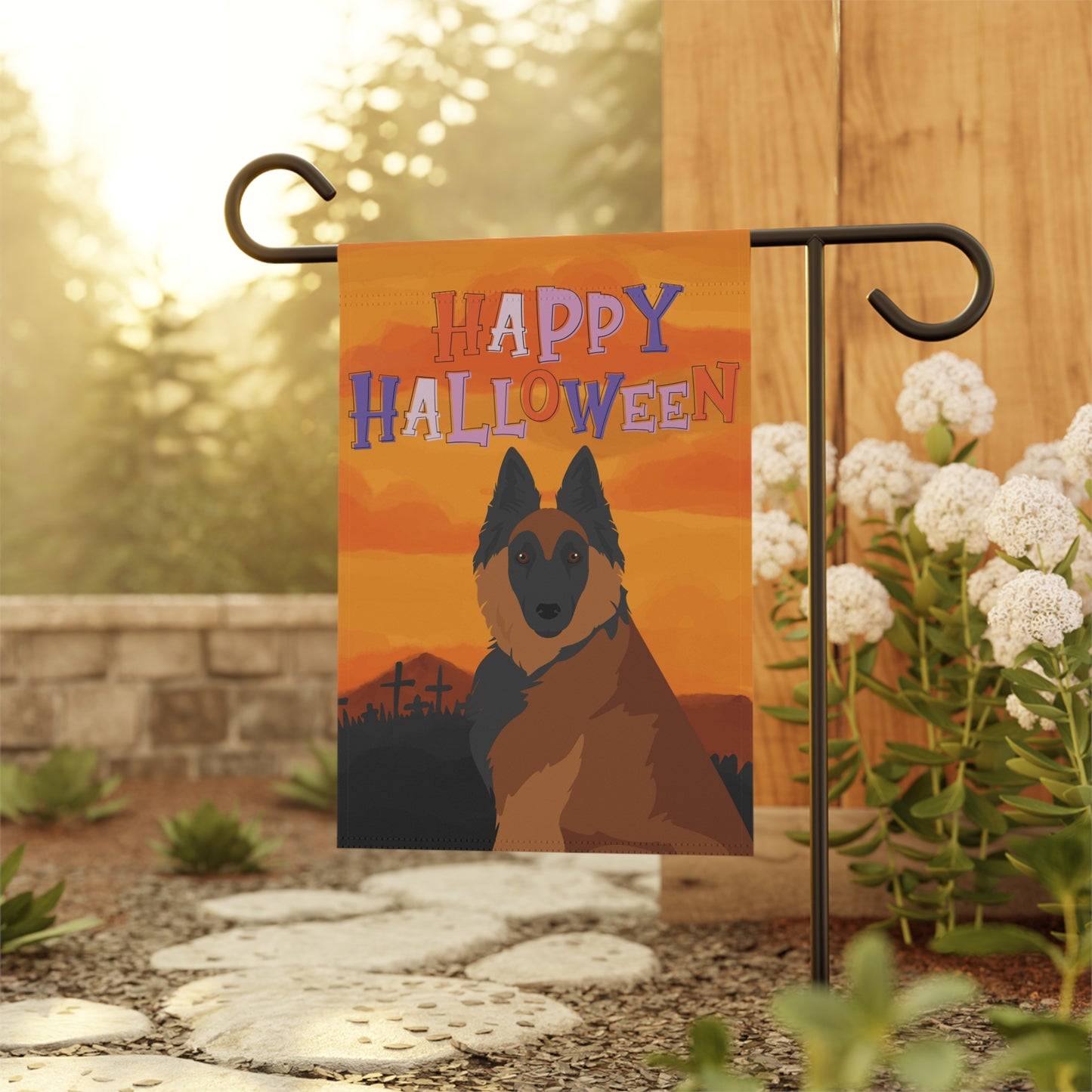Belgian Tervuren Dog Halloween Garden Flag