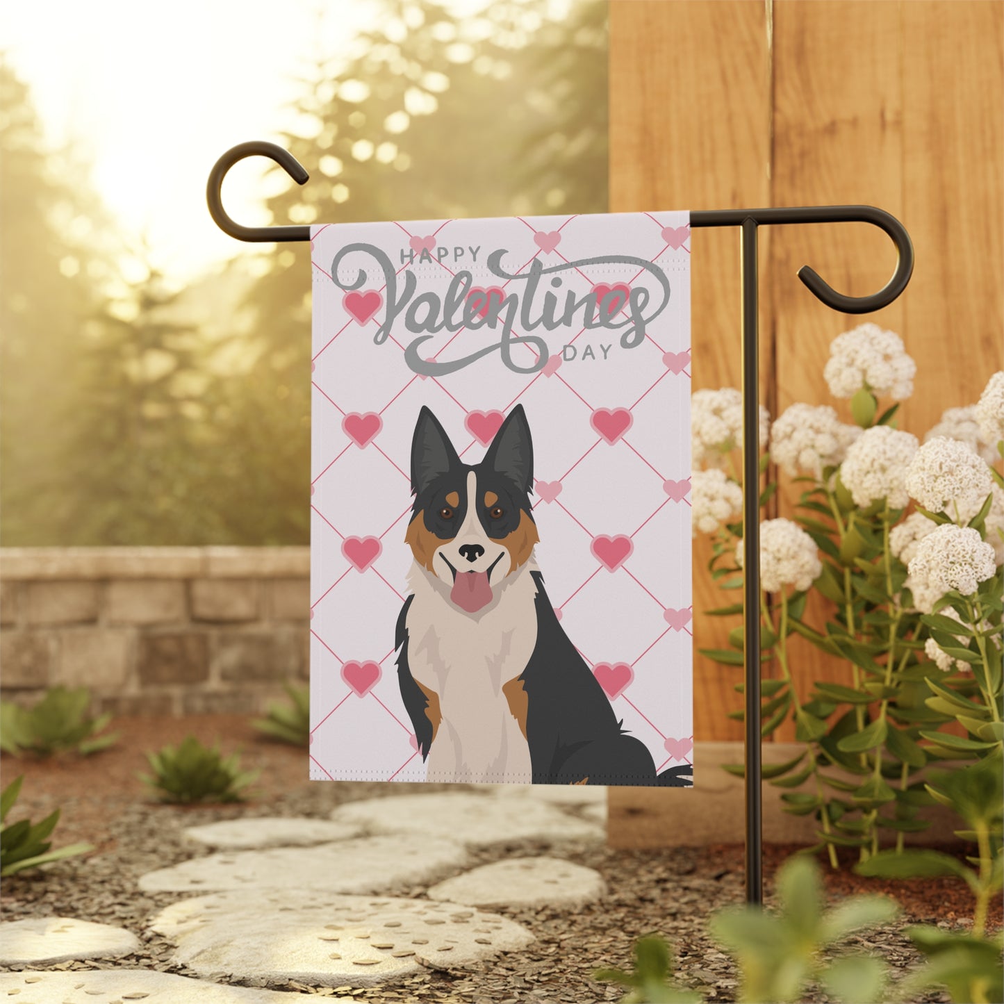Welsh Sheepdog Dog Valentines Day Garden Flag