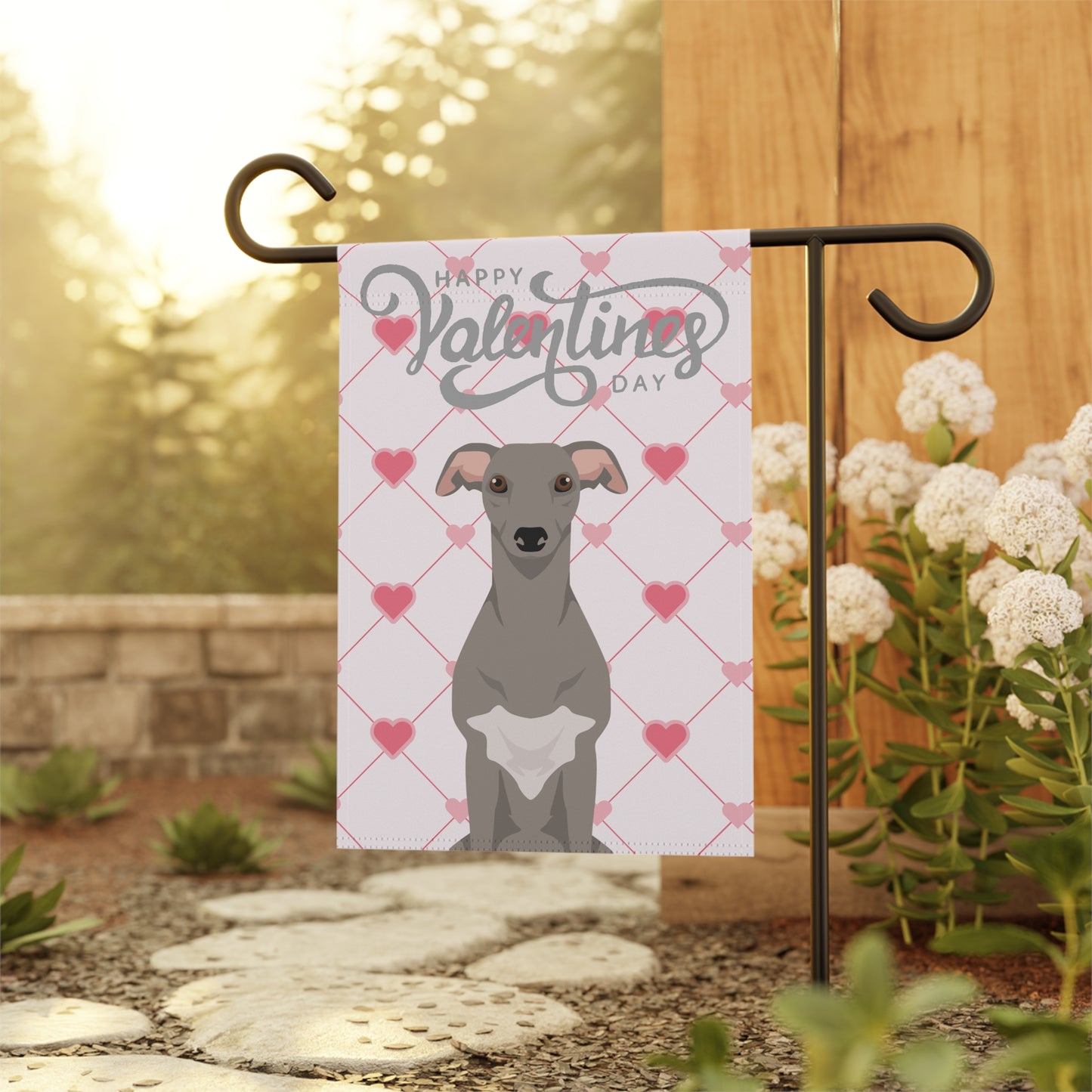 Whippet Dog Valentines Day Garden Flag