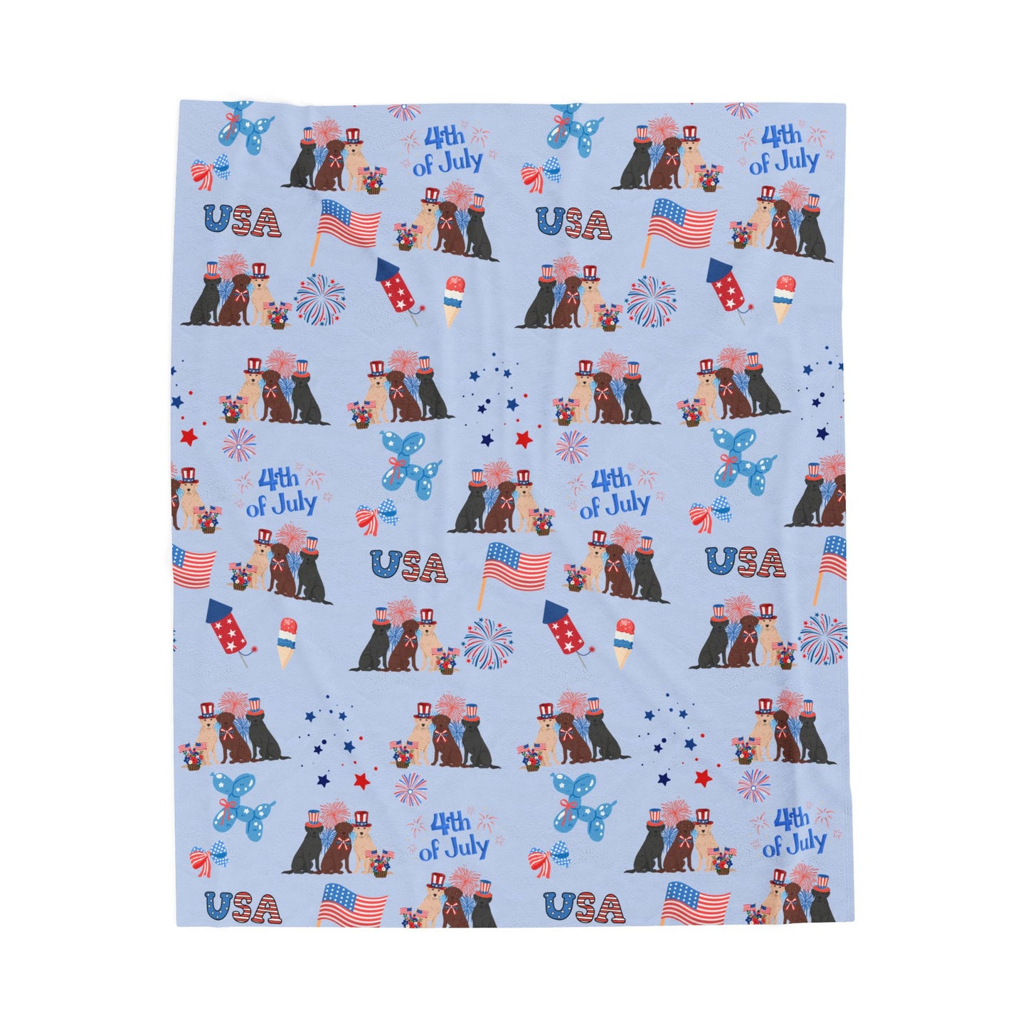 Labrador Retriever Dog 4th of July Velveteen Plush Blanket. Holiday Blanket. USA