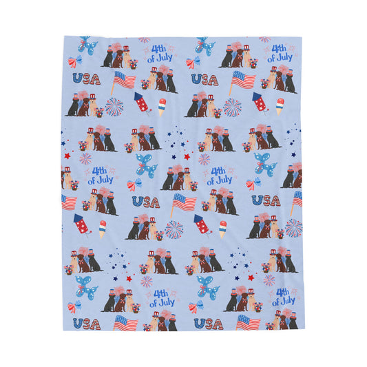 Labrador Retriever Dog 4th of July Velveteen Plush Blanket. Holiday Blanket. USA