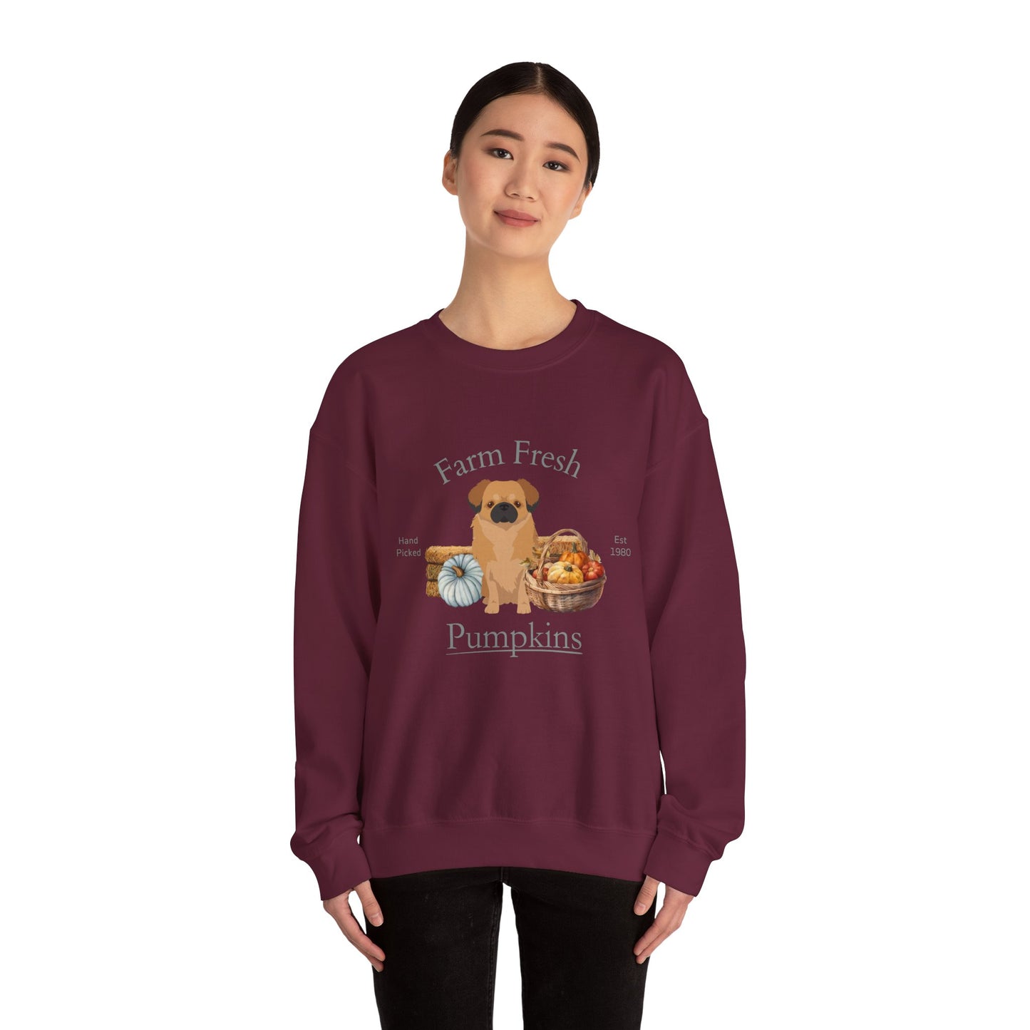 Tibetan Spaniel Dog Fall Farm Fresh Unisex Heavy Blend Crewneck Sweatshirt