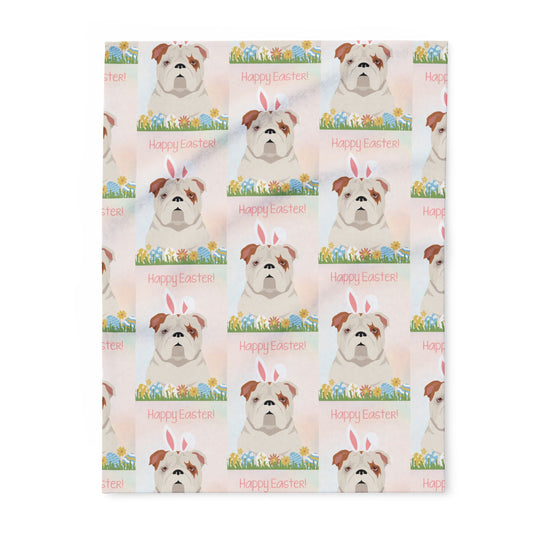 Bulldog Dog Happy Easter Arctic Fleece Blanket - Cozy Decor for Spring Celebrations