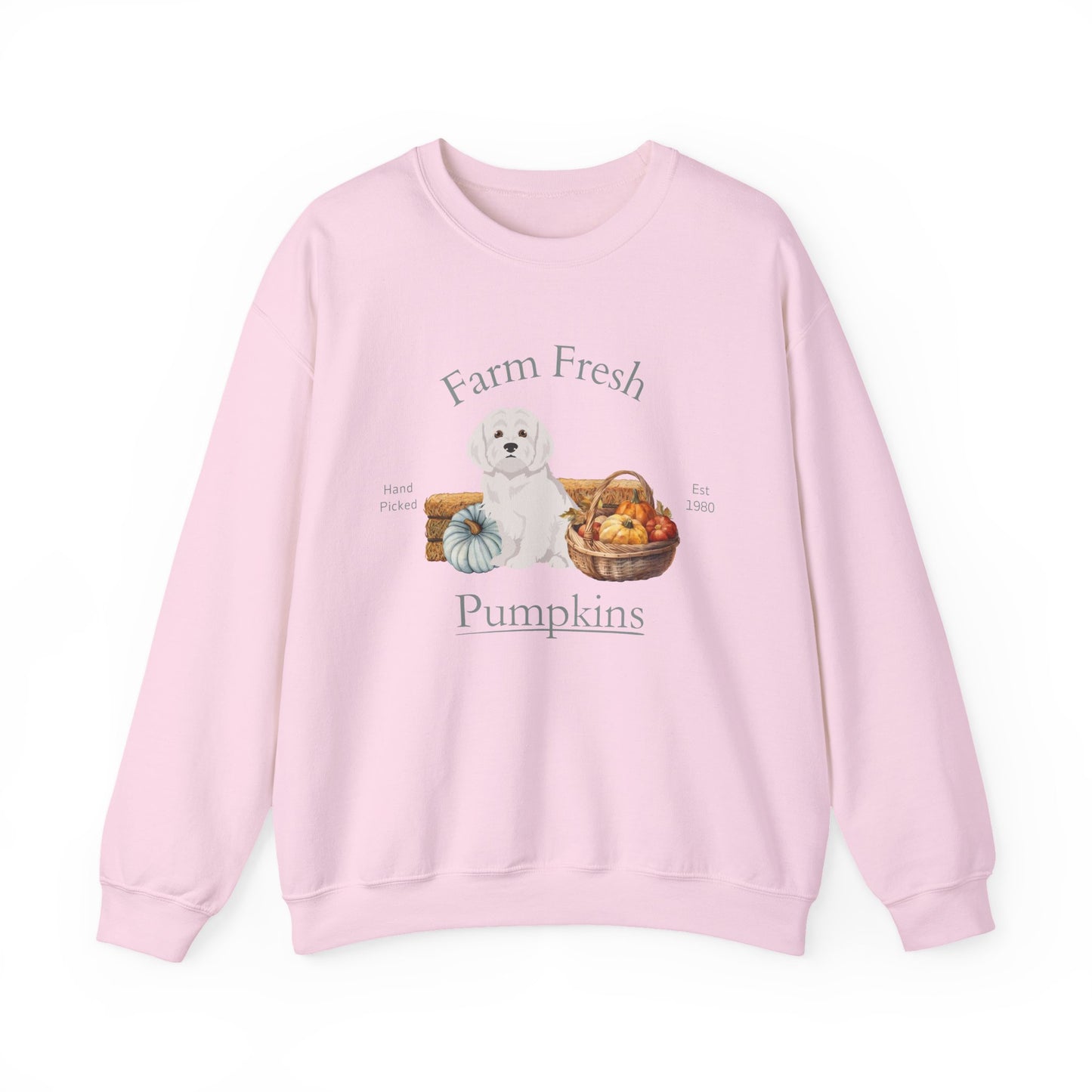 Maltese Dog Fall Farm Fresh Unisex Heavy Blend Crewneck Sweatshirt