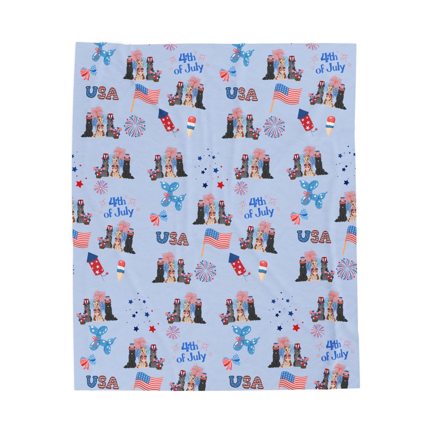 Mudi Dog 4th of July Velveteen Plush Blanket. Holiday Blanket. USA