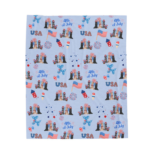 Mudi Dog 4th of July Velveteen Plush Blanket. Holiday Blanket. USA