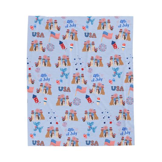 American Staffordshire Terrier Dog 4th of July Velveteen Plush Blanket. Holiday Blanket. USA