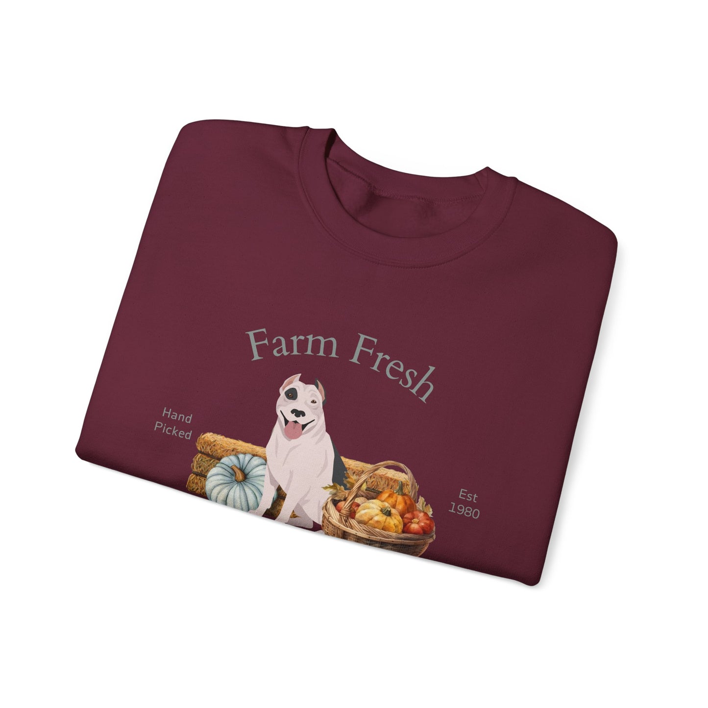 Pit Bull Terrier Dog Fall Farm Fresh Unisex Heavy Blend Crewneck Sweatshirt