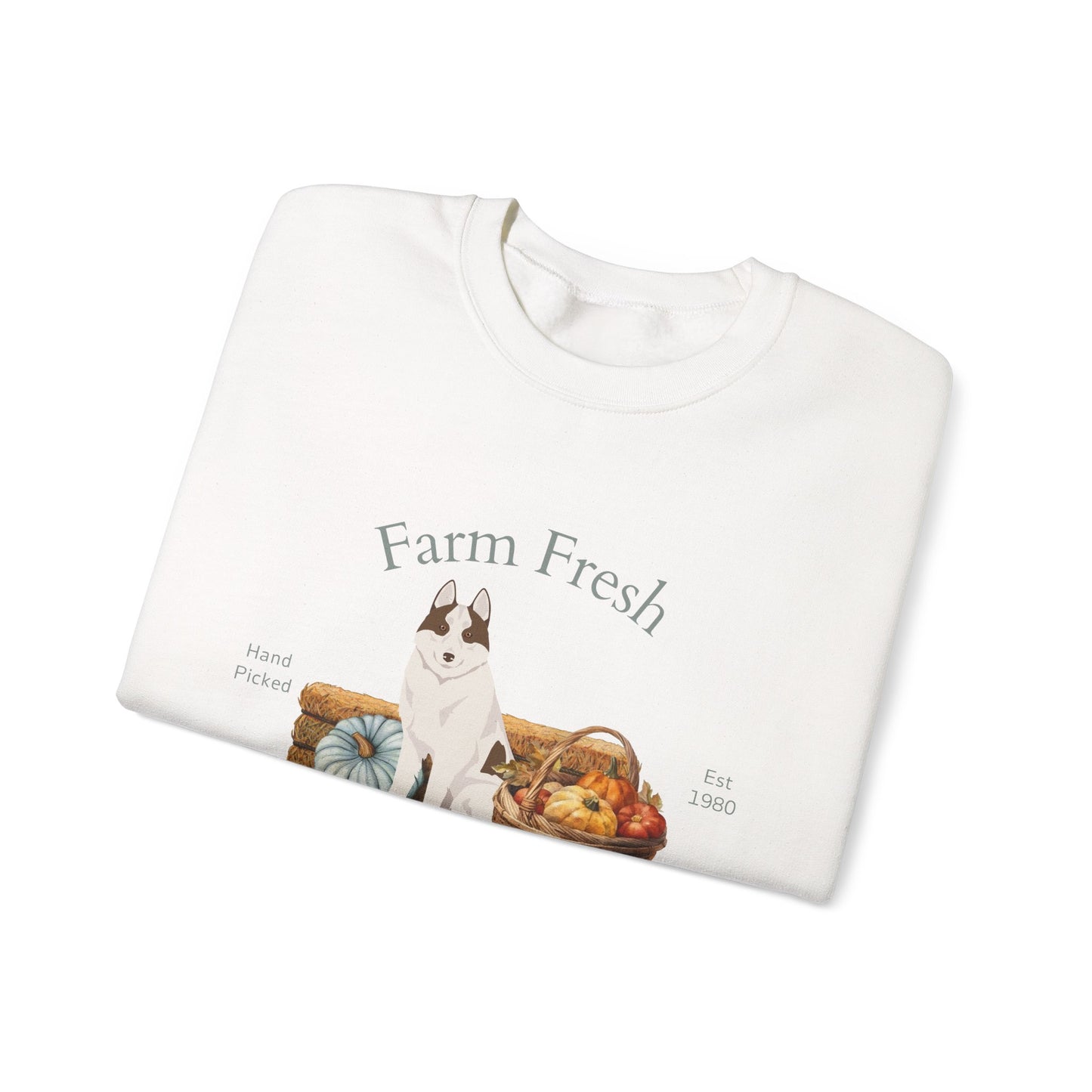 Siberian Husky Dog Fall Farm Fresh Unisex Heavy Blend Crewneck Sweatshirt