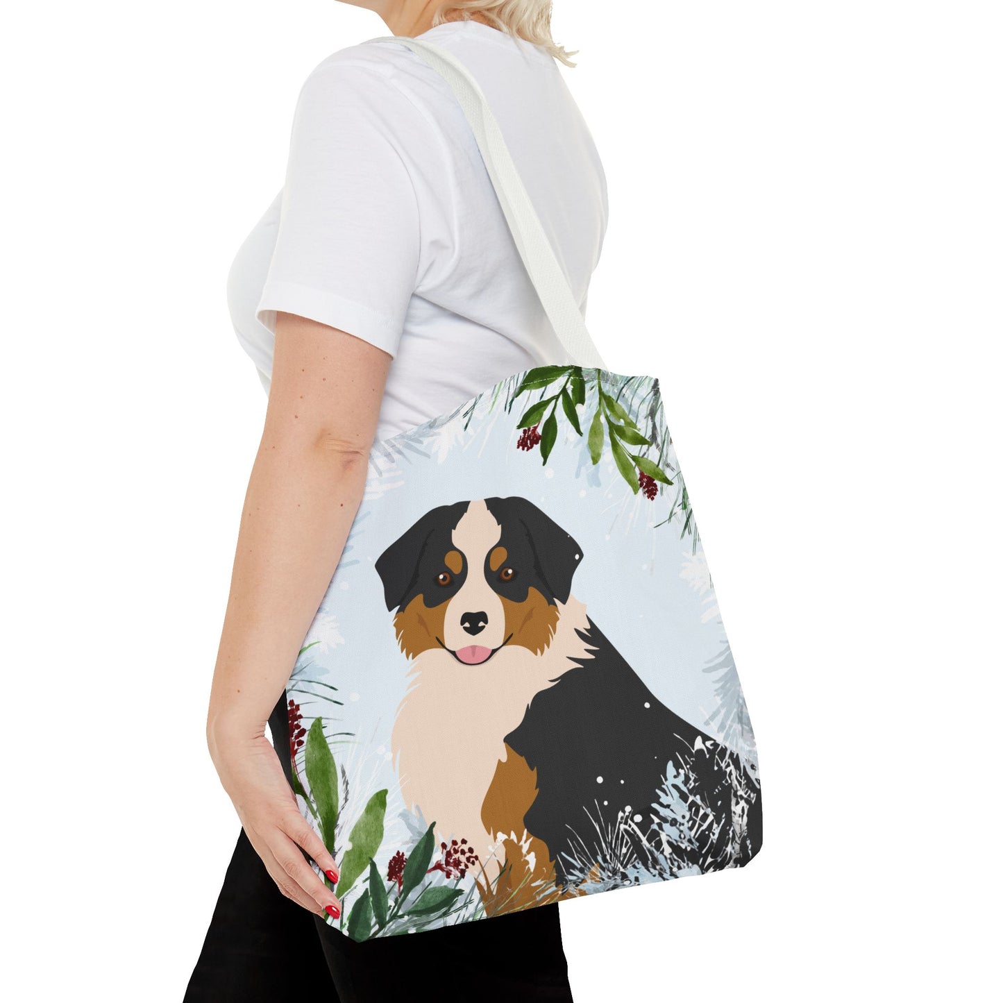 Miniature American Shepherd Dog Christmas Holiday Tote Bag 16x16