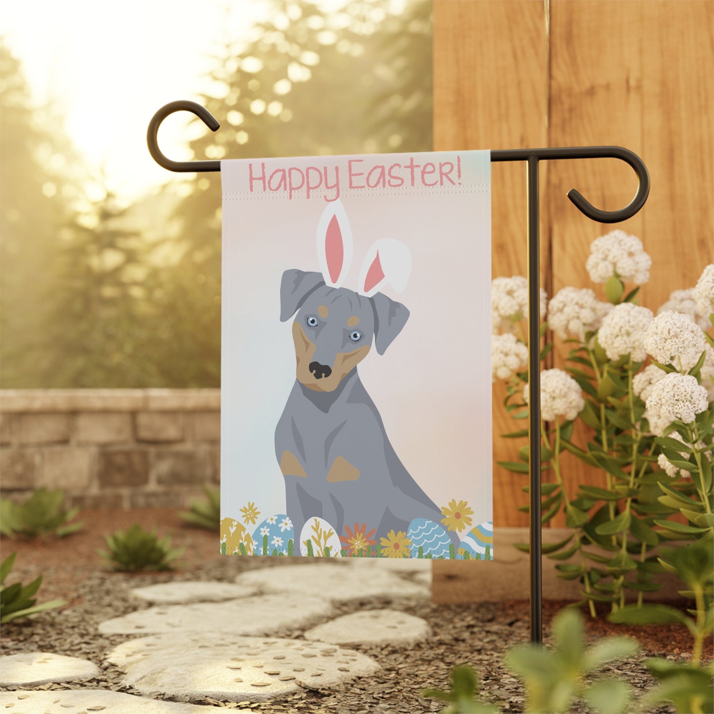 Blue Lacy Dog Happy Easter Garden Flag