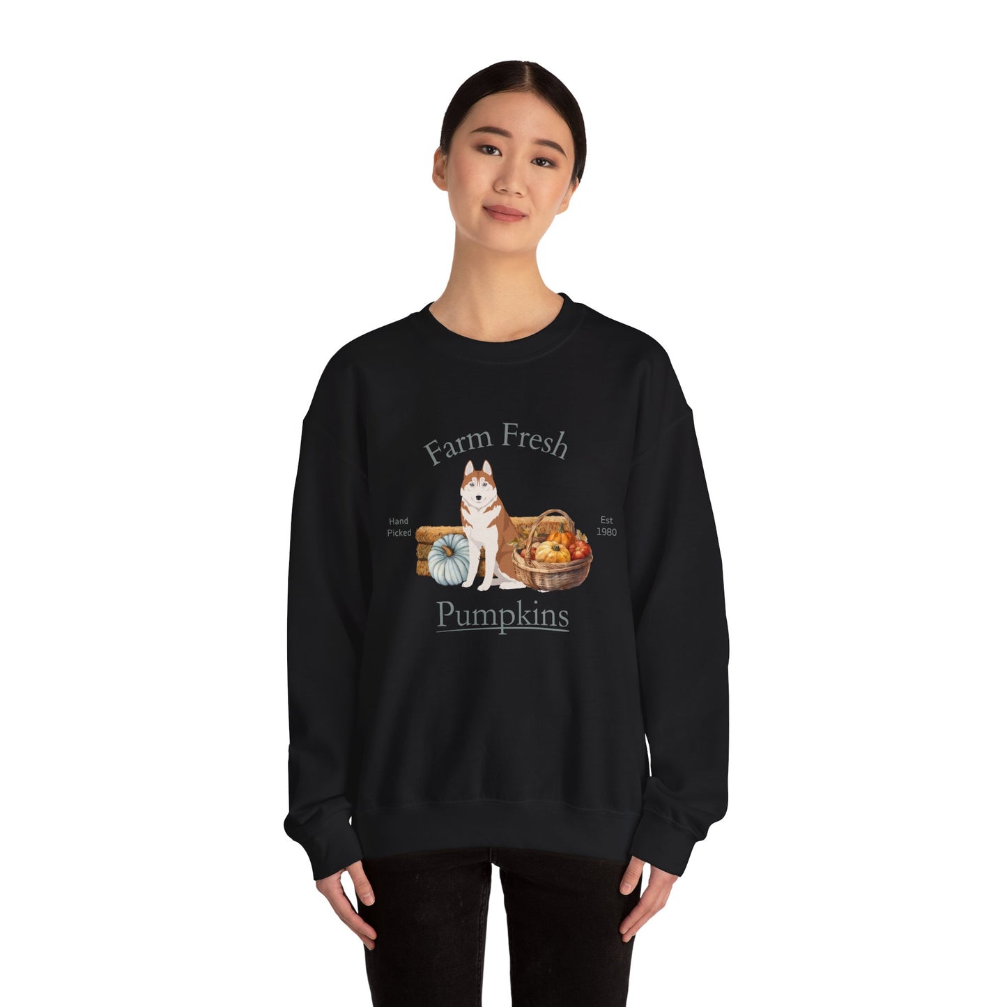 Siberian Husky Dog Fall Farm Fresh Unisex Heavy Blend Crewneck Sweatshirt