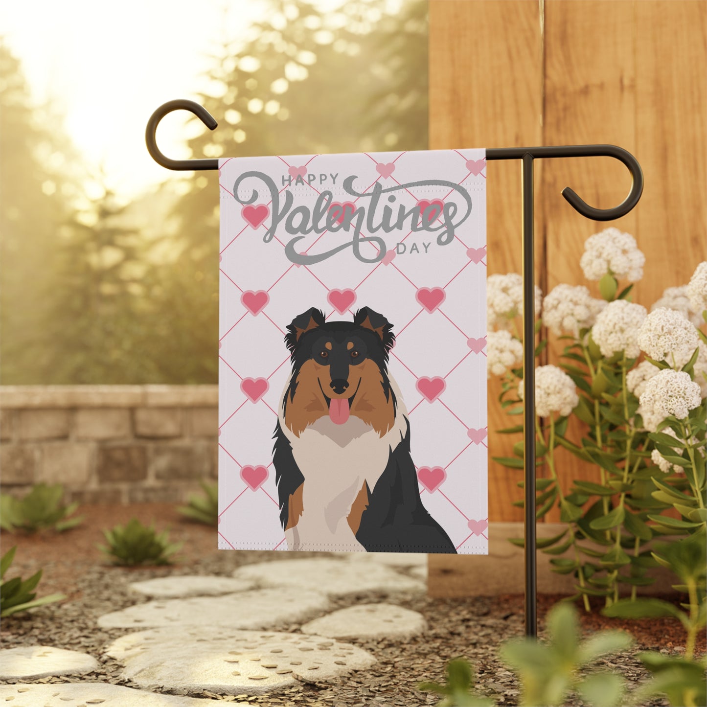 Rough Collie Dog Valentines Day Garden Flag