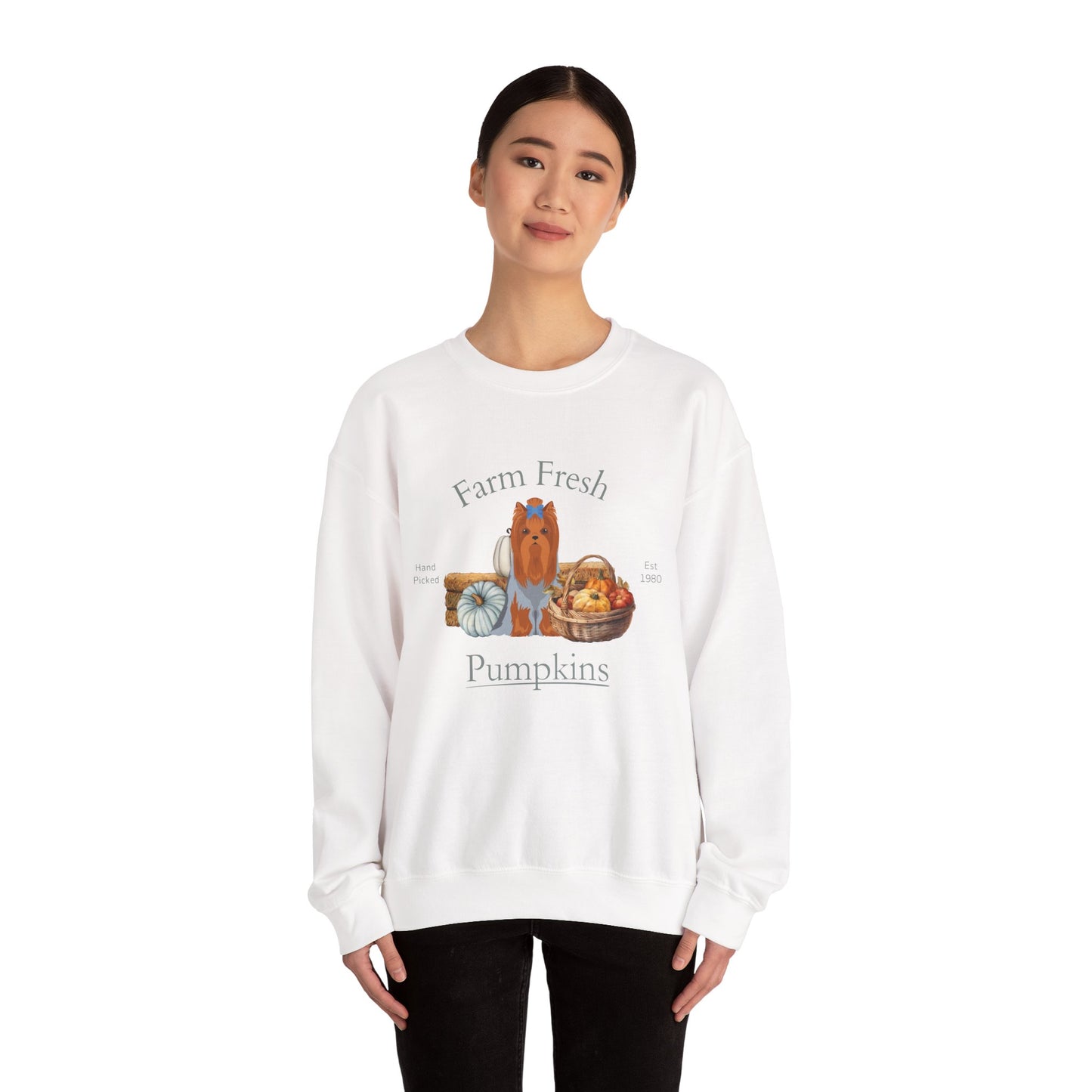 Yorkshire Terrier Dog Fall Farm Fresh Unisex Heavy Blend Crewneck Sweatshirt