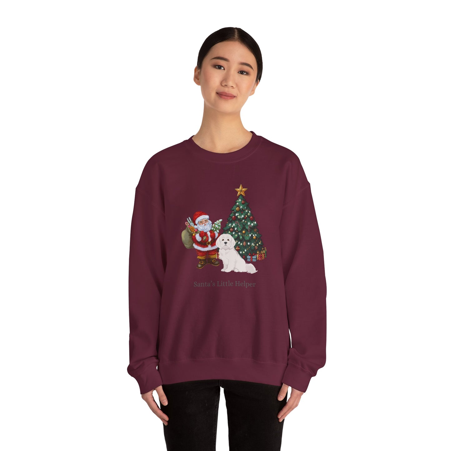 Maltese Dog Santa's Little Helper Unisex Heavy Blend Crewneck Sweatshirt