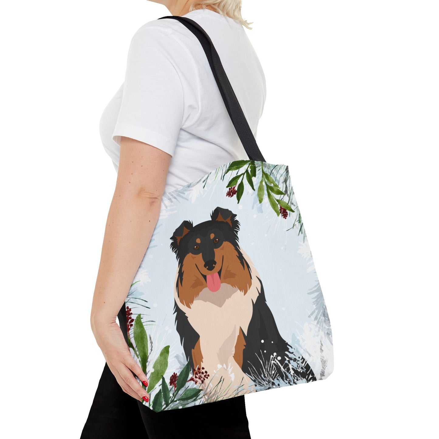 Collie Dog Christmas Holiday Tote Bag 16x16