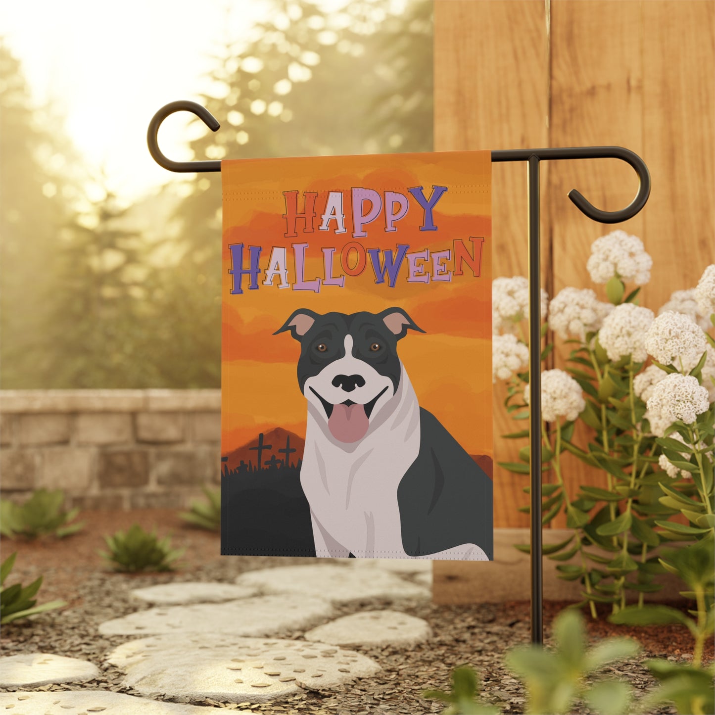 Pit Bull Dog Halloween Garden Flag