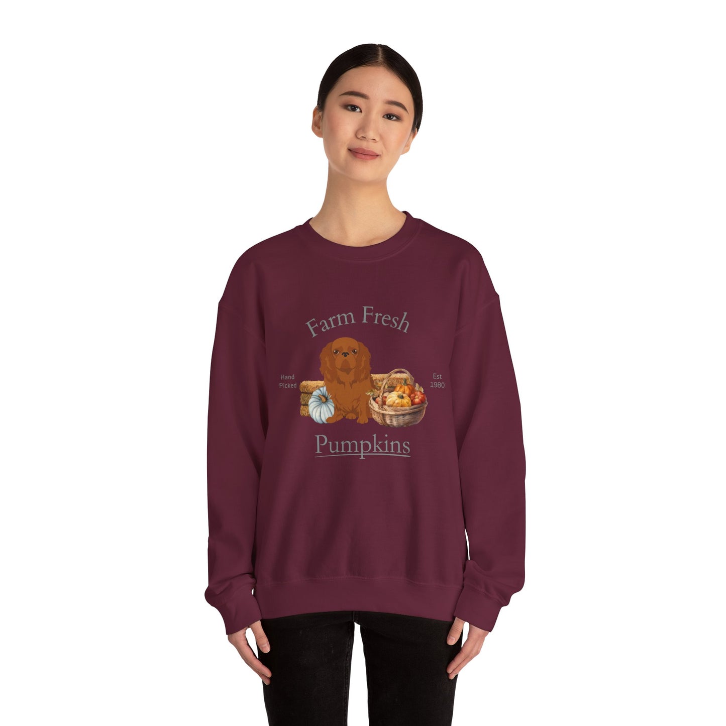 English Toy Spaniel Dog Fall Farm Fresh Unisex Heavy Blend Crewneck Sweatshirt