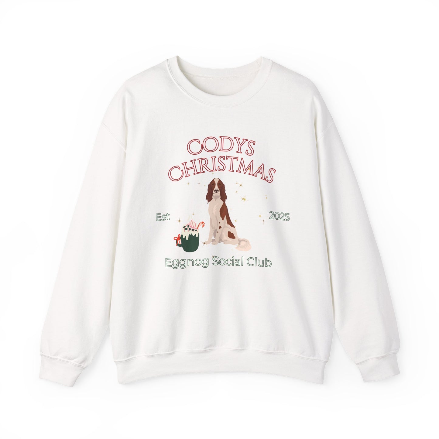 Irish Red and White Setter Dog Christmas Social Club Unisex Heavy Blend Crewneck Sweatshirt Custom Name