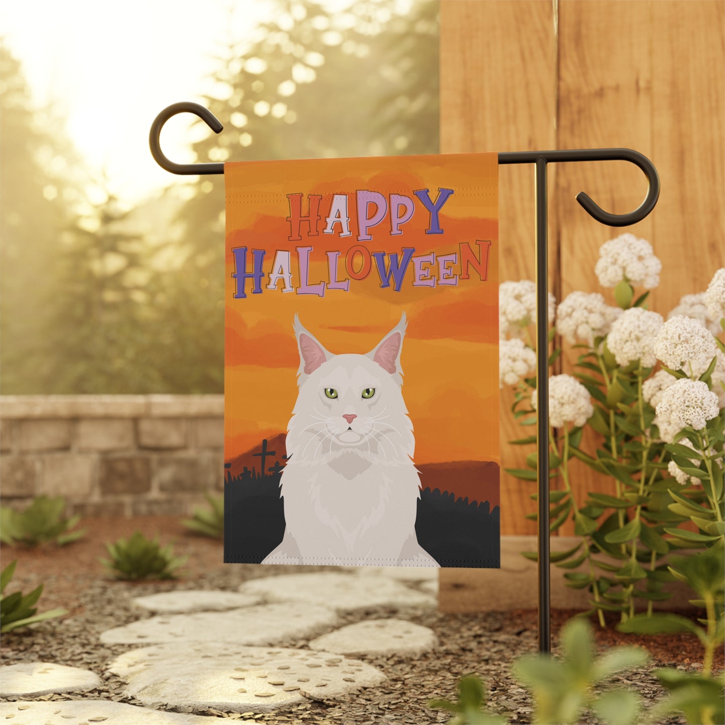 Mainecoon Cat Halloween Garden Flag