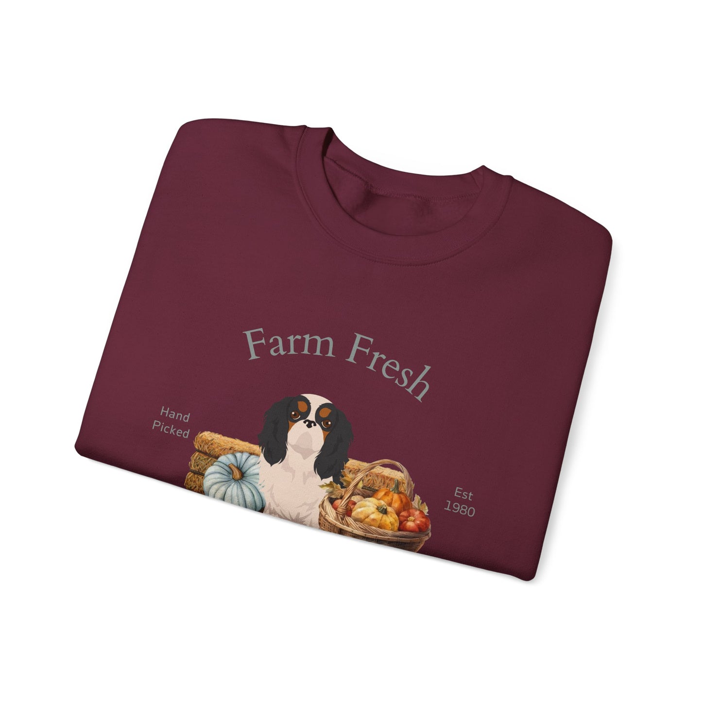 English Toy Spaniel Dog Fall Farm Fresh Unisex Heavy Blend Crewneck Sweatshirt