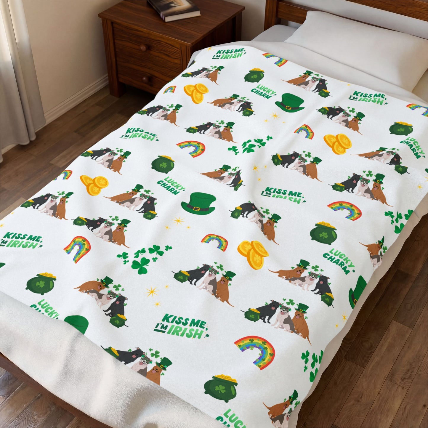 American Pit Bull Terrier Dog Dog St Patrick’s Day Velveteen Plush Blanket