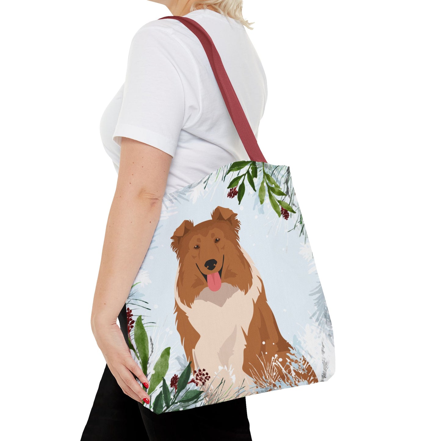Collie Dog Christmas Holiday Tote Bag 16x16