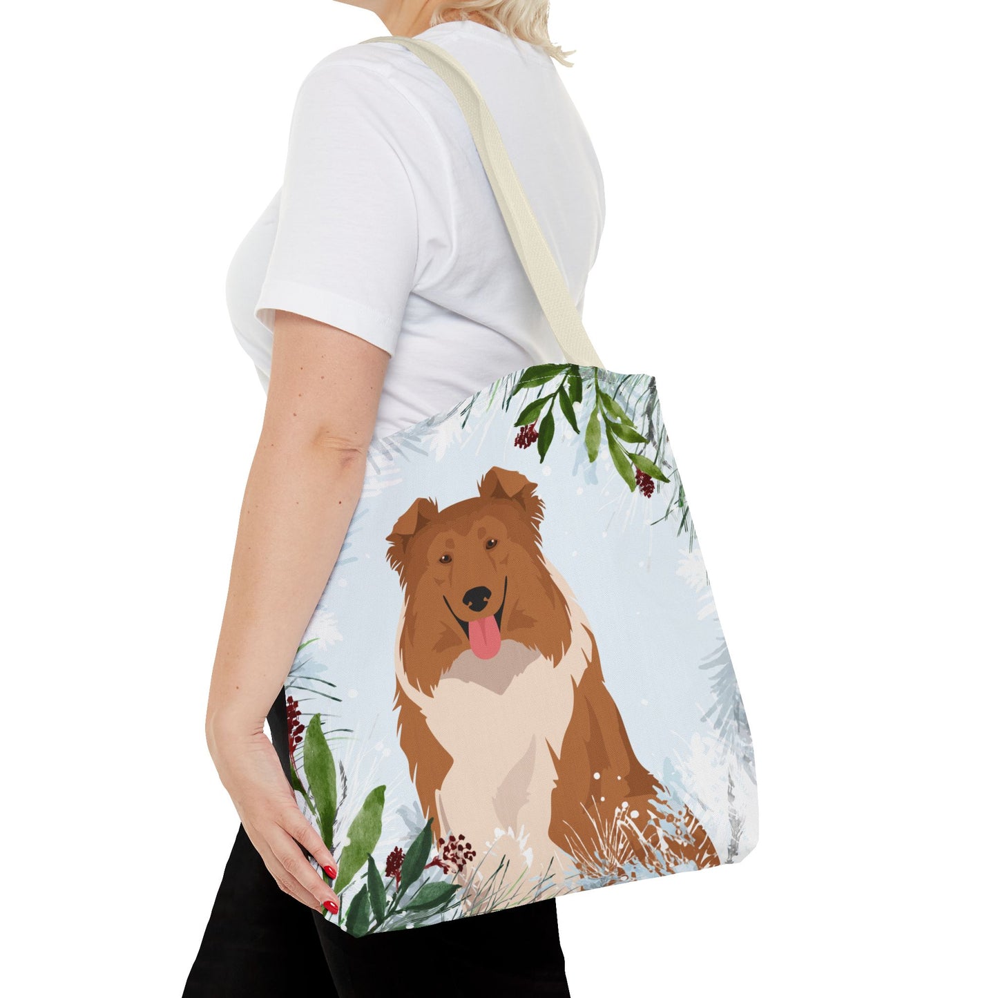 Collie Dog Christmas Holiday Tote Bag 16x16