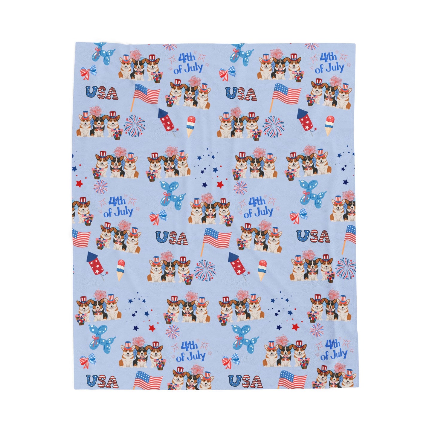 Pembroke Welsh Corgi Dog 4th of July Velveteen Plush Blanket. Holiday Blanket. USA