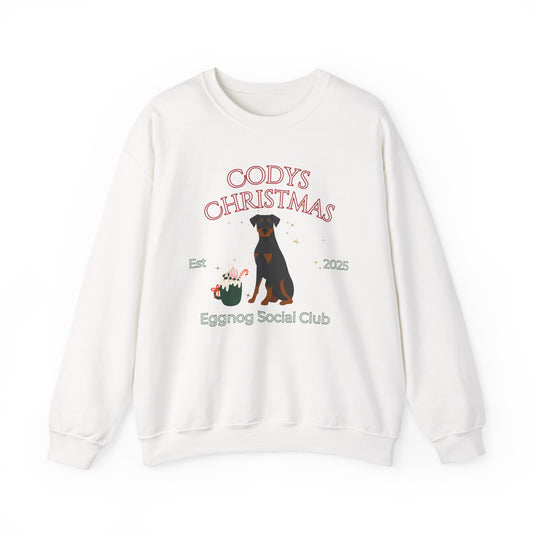 Doberman Pinscher Dog Christmas Social Club Unisex Heavy Blend Crewneck Sweatshirt Custom Name