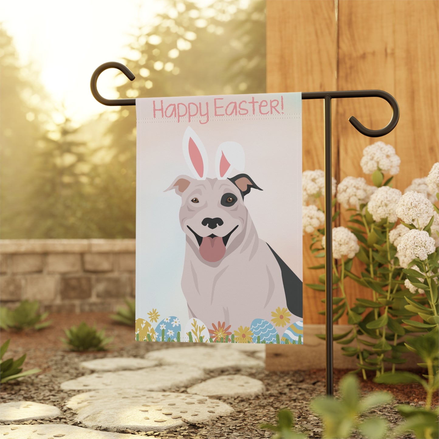 American Pitbull Terrier Dog Happy Easter Garden Flag