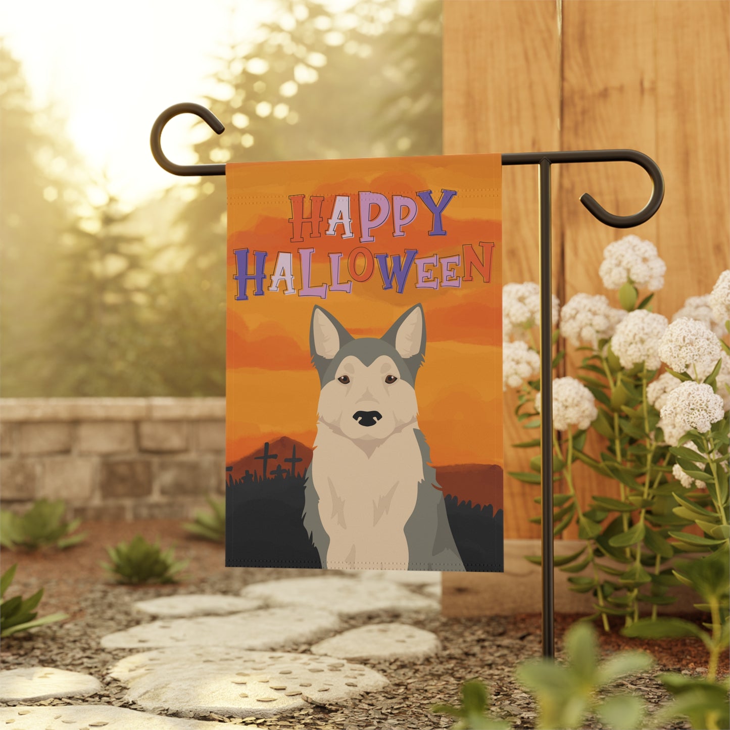 West Siberian Laika Dog Halloween Garden Flag