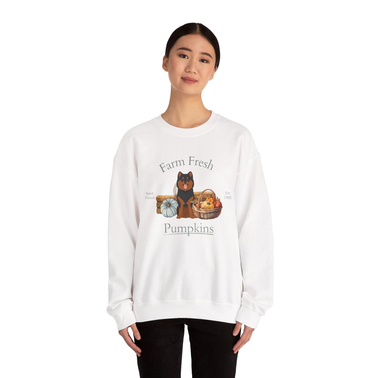 Finnish Lapphund Dog Fall Farm Fresh Unisex Heavy Blend Crewneck Sweatshirt