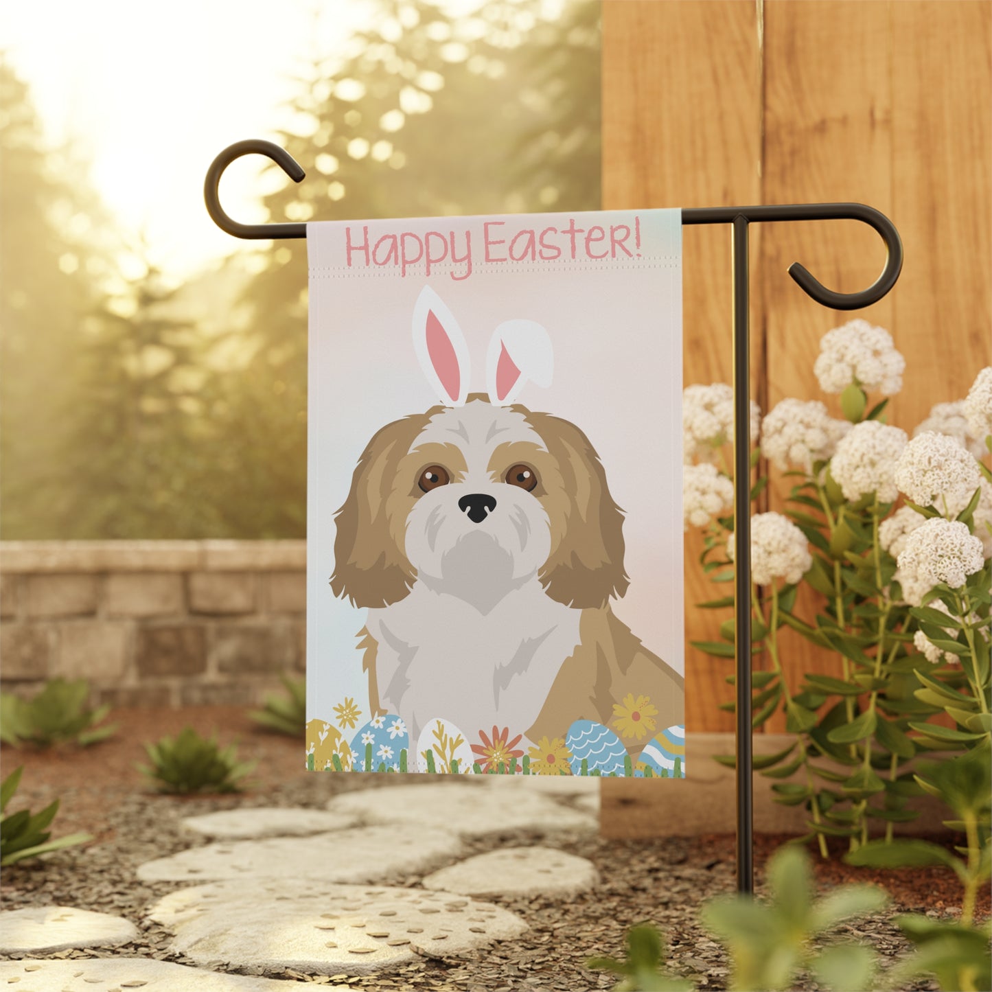 Shih Tzu Dog Happy Easter Garden Flag