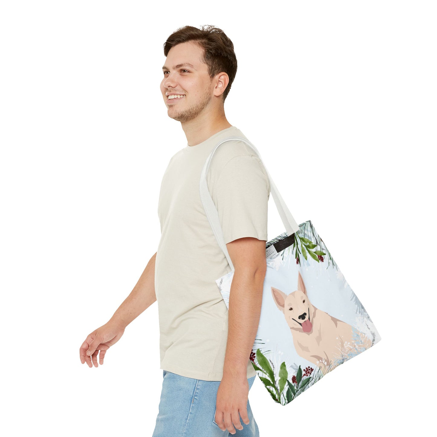 White Swiss Shepherd Dog Christmas Holiday Tote Bag 16x16