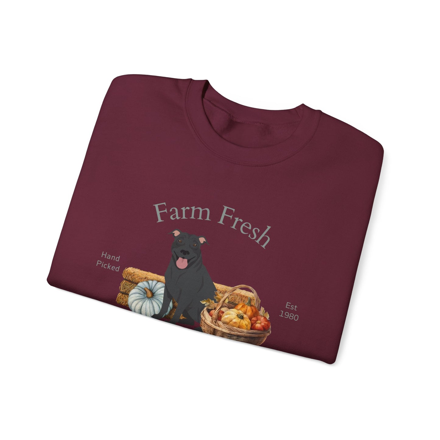 Pit Bull Terrier Dog Fall Farm Fresh Unisex Heavy Blend Crewneck Sweatshirt