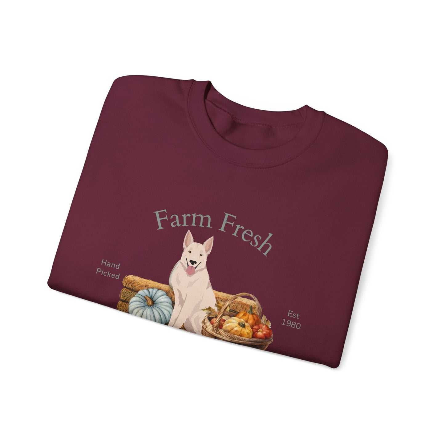 White Swiss Shepherd Dog Fall Farm Fresh Unisex Heavy Blend Crewneck Sweatshirt