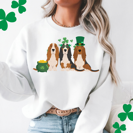 Basset Hound Dog St Patricks Day Unisex Heavy Blend Crewneck Sweatshirt, St Pattys day, Cute Dog Mom Gift