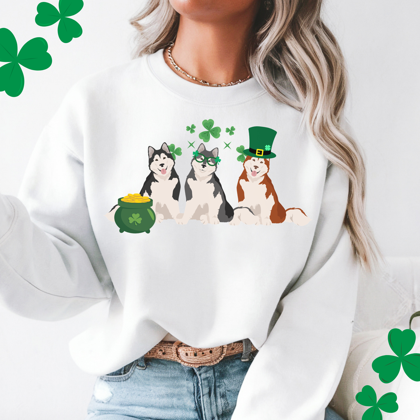 Alaskan Malamute Dog St Patricks Day Unisex Heavy Blend Crewneck Sweatshirt, St Pattys day, Cute Dog Mom Gift