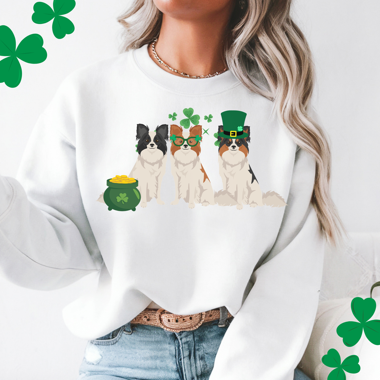 Papillon Dog St Patricks Day Unisex Heavy Blend Crewneck Sweatshirt, St Pattys day, Cute Dog Mom Gift