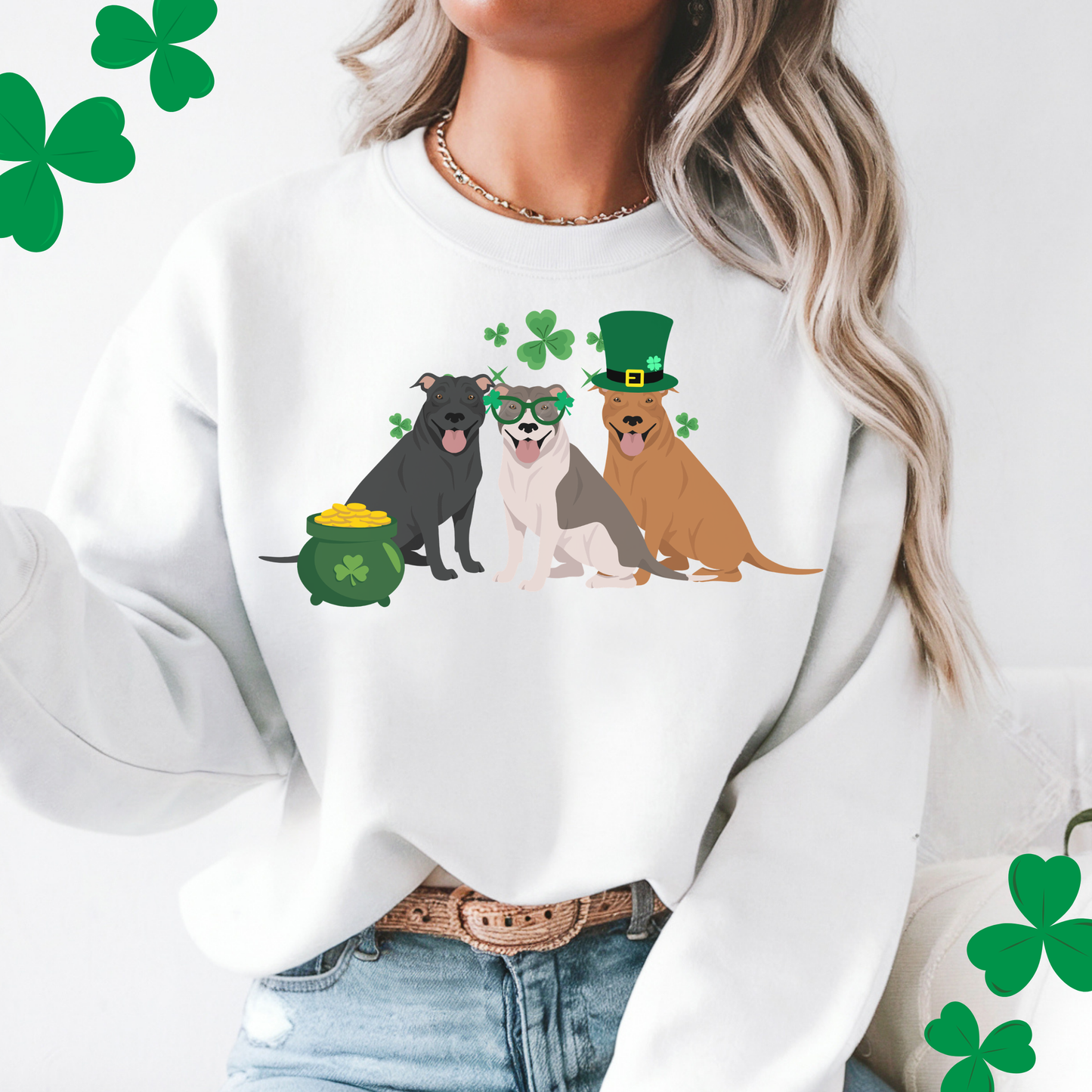 Pit Bull Terrier Dog St Patricks Day Unisex Heavy Blend Crewneck Sweatshirt, St Pattys day, Cute Dog Mom Gift