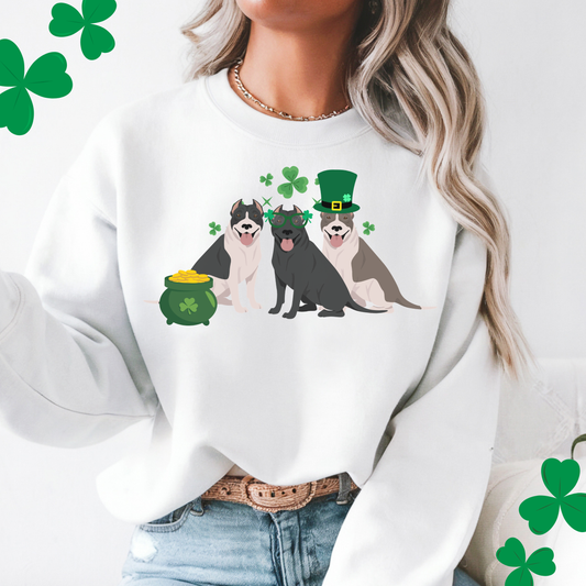 Pit Bull Terrier Dog St Patricks Day Unisex Heavy Blend Crewneck Sweatshirt, St Pattys day, Cute Dog Mom Gift